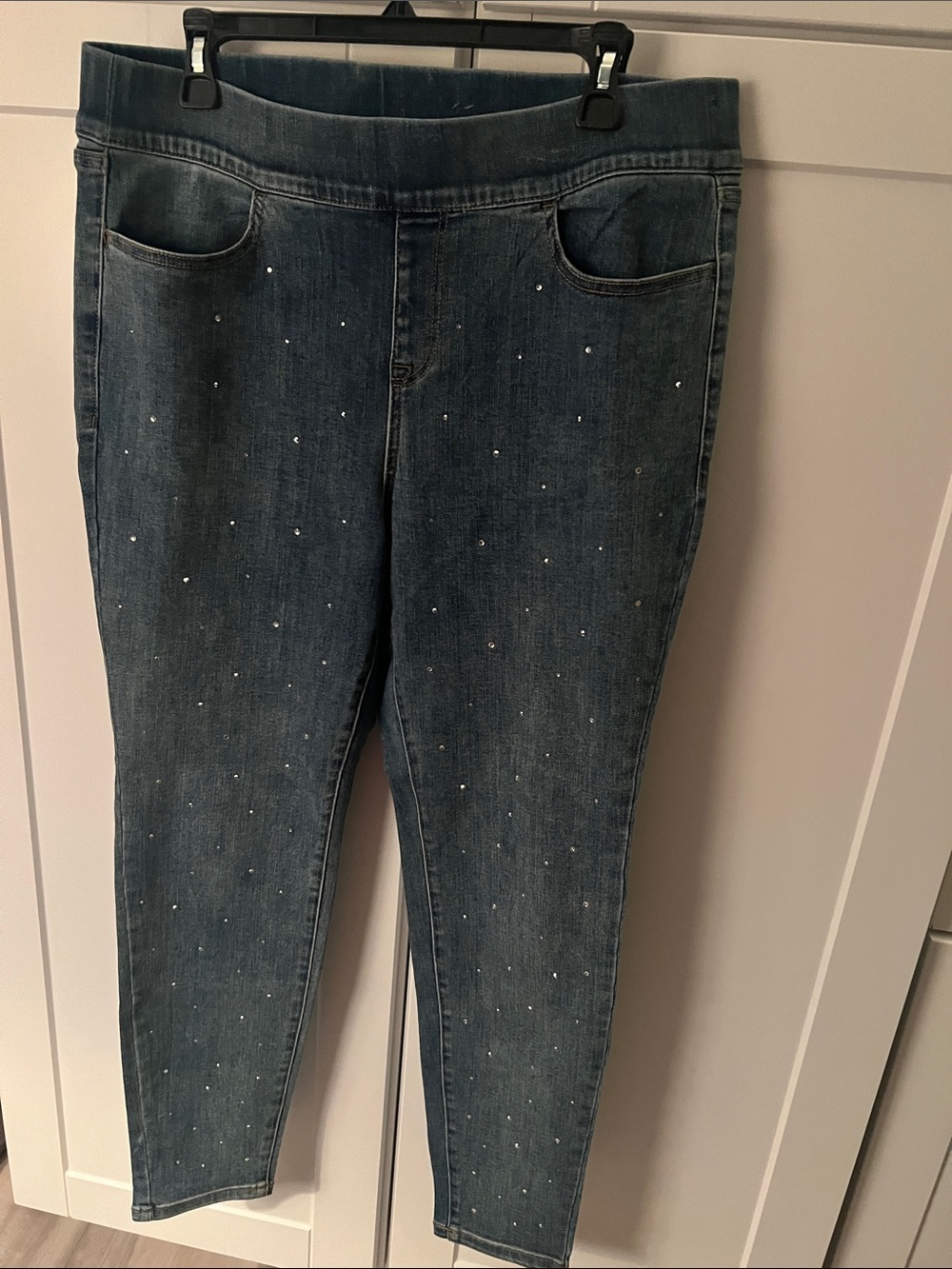 Dark Wash Women’s Stretch Denim Jeans with Rhinestone Detail